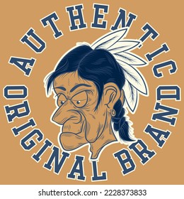 Indio nativo americano con colegio de texto Auténtico Marca original, Motocicleta de Varsity estilo Feather
