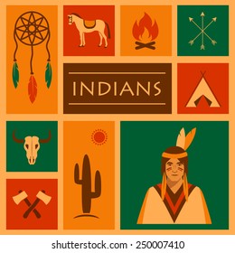 american native indian, vector apache ethnic illustration,  