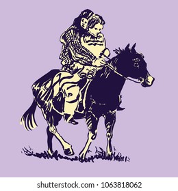 American native Indians ride a horse. Vector illustration is isolated on background