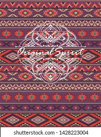 American native original spirit mandala abstract artwork for t shirt with vector seamless pattern background