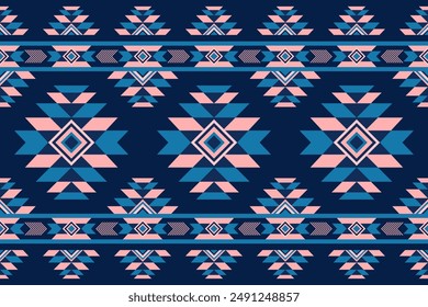Art de motif natif américain, tribal aztèque. Motif géométrique ethnique harmonieux, traditionnel.  Création de couleur Rose Bleu pour fond et Impression, fond d'écran, illustration, tissu, vêtements, tapis, déco