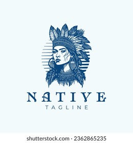 American Native Woman Logo Design Vector Illustration Template Idea