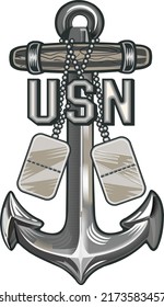 American Navy - naval warfare branch of the Armed Forces. U.S. NAVY Anchor symbol. Poster, card, banner, tattoo