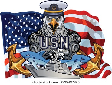 American Navy - naval warfare branch of the Armed Forces. U.S. NAVY Anchor symbol. Poster, card, banner, tattoo