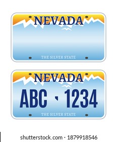 American Nevada car license plate vector registration. Car licence vehicle Nevada state numberplate design