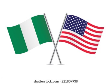 American and Nigerian flags. Vector illustration.