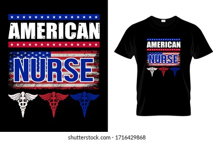 American Nurse-Nurse USA Flag T Shirt design Template vector
