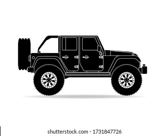 American off-road vehicle as black and white drawing