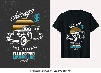 American old classic car vector t-shirt design. vintage vehicle cars t shirt template. retro style colorful print black t-shirt graphic.