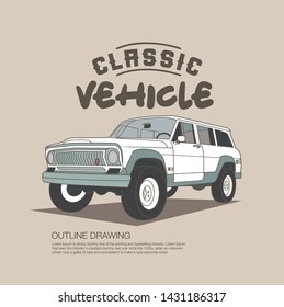 American old van. Classic vehicle isolated vector illustration.
