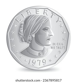 American one dollar Susan B Anthony coin obverse isolated on white background in vector illustration