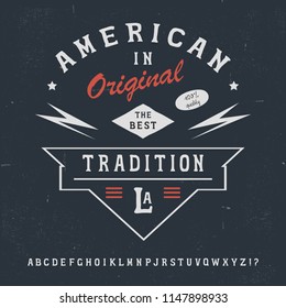 "American". Original handmade alphabet. Vintage font design and poster. Custom typeface. Vector.