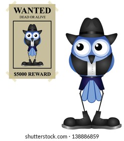American outlaw on wanted poster isolated on white background