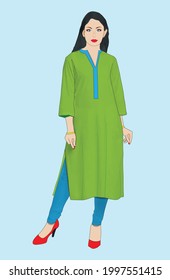 American Pakistani women in a traditional dress with tight pajamas. shalwar kameez