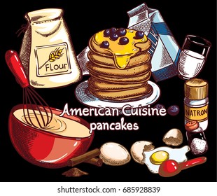 American Pancakes and Ingredients