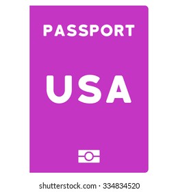 American Passport vector icon. Style is flat violet symbol, rounded angles, white background.