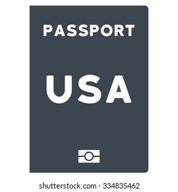 American Passport vector icon. Style is flat smooth blue symbol, rounded angles, white background.