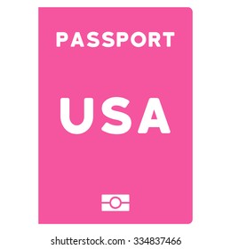 American Passport vector icon. Style is flat pink symbol, rounded angles, white background.