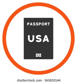 American Passport vector icon. Style is bicolor flat circled symbol, orange and gray colors, rounded angles, white background.