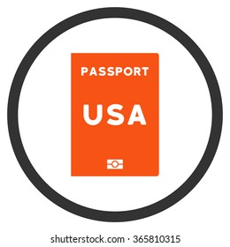 American Passport vector icon. Style is bicolor flat circled symbol, orange and gray colors, rounded angles, white background.