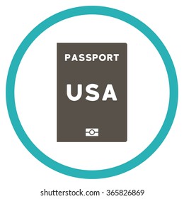 American Passport vector icon. Style is bicolor flat circled symbol, grey and cyan colors, rounded angles, white background.