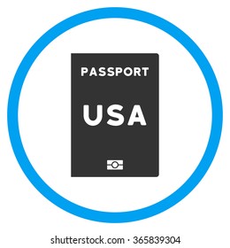 American Passport vector icon. Style is bicolor flat circled symbol, blue and gray colors, rounded angles, white background.