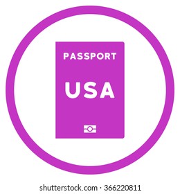 American Passport vector icon. Style is flat circled symbol, violet color, rounded angles, white background.