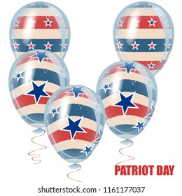 American Patriot Day holiday decoration elements. Beautiful helium flying balloons bunch.