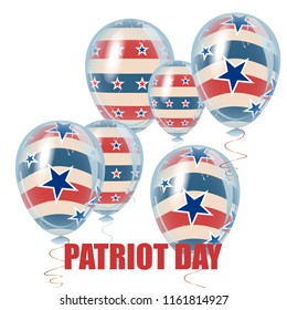 American Patriot Day holiday decoration elements. Beautiful helium flying balloons bunch.