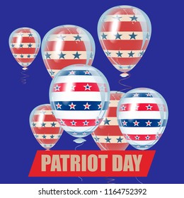 American Patriot Day holiday decoration elements. Beautiful helium flying balloons bunch.