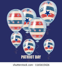 American Patriot Day holiday decoration elements. Beautiful helium flying balloons bunch.