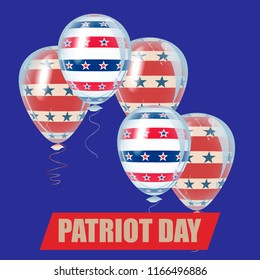 American Patriot Day holiday decoration elements. Beautiful helium flying balloons bunch. 