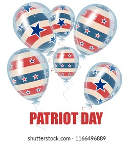 American Patriot Day holiday decoration elements. Beautiful helium flying balloons bunch. 
