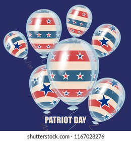 American Patriot Day holiday decoration elements. Beautiful helium flying balloons bunch. 
