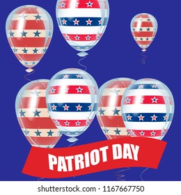 American Patriot Day holiday decoration elements. Beautiful helium flying balloons bunch. 