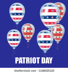 American Patriot Day holiday decoration elements. Beautiful helium flying balloons bunch.