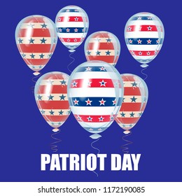 American Patriot Day holiday decoration elements. Beautiful helium flying balloons bunch. 