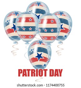 American Patriot Day holiday decoration elements. Beautiful helium flying balloons bunch. 