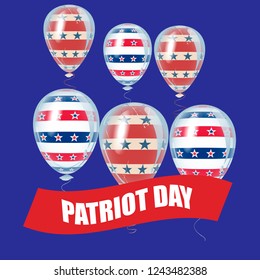 American Patriot Day holiday decoration elements. Beautiful helium flying balloons bunch. 