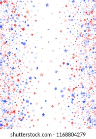 American Patriot Day stars background. Confetti in US flag colors for Independence Day.  Navy red blue white stars on white American patriotic vector. 4th of July stardust confetti.