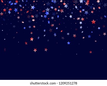American Patriot Day stars background. Holiday confetti in USA flag colors for Patriot Day. Gradiental red blue white stars on dark American patriotic vector. 4th of July holiday stardust.