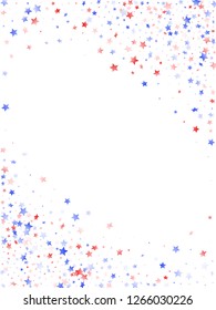 American Patriot Day Stars Background. Holiday Confetti In US Flag Colors For President Day. Solemn Red Blue White Stars On White American Patriotic Vector. 4th Of July Stardust Confetti.