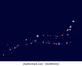 American Patriot Day stars background. Confetti in USA flag colors for Independence Day. Simple red blue white stars on dark American patriotic vector. July 4th holiday stardust.