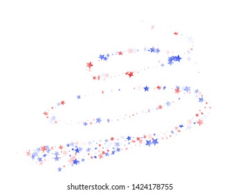 American Patriot Day stars background. Holiday confetti in USA flag colors for Presidents Day.  Bright red blue white stars on white American patriotic vector. July 4th stardust elements.