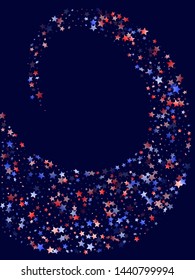 American Patriot Day stars background. Confetti in USA flag colors for Independence Day. Gradiental red blue white stars on dark American patriotic vector. 4th of July holiday stardust.