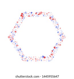 American Patriot Day stars background. Holiday confetti in USA flag colors for Patriot Day. Vivid red blue white stars on white American patriotic vector. July 4th holiday stardust.