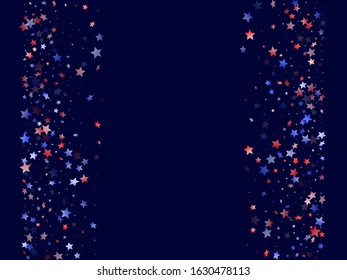 American Patriot Day stars background. Holiday confetti in USA flag colors for Patriot Day. Gradient red blue white stars on dark American patriotic vector. 4th of July stardust scatter.