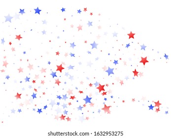 American Patriot Day stars background. Holiday confetti in US flag colors for Patriot Day.  Gradient red blue white stars on white American patriotic vector. 4th of July stardust scatter.