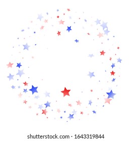 American Patriot Day stars background. Holiday confetti in USA flag colors for Presidents Day. Gradient red blue white stars on white American patriotic vector. 4th of July holiday stardust.