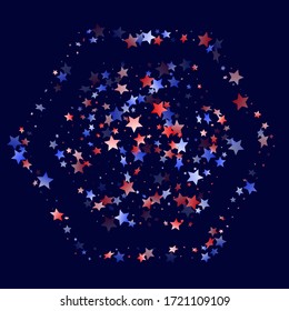 American Patriot Day stars background. Confetti in US flag colors for Independence Day.  Simple red blue white stars on dark American patriotic vector. Fourth of July holiday stardust.